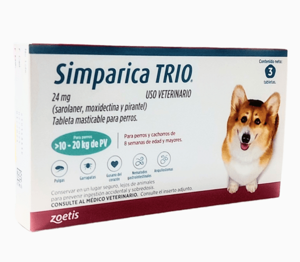 Simparica Trio 10 A 20 Kg 1 Tab Suelta