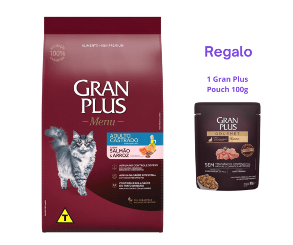 Gran Plus Menú Gato Adulto castrado Salmón Y Arroz 3Kg