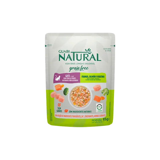 gato Guabi Natural Sachet Gato Castrado Grain free Pollo, Salmón y Vegetales 85g