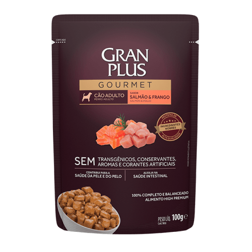 Gran Plus Gourmet Perro Adulto Salmón y Pollo Pouch 100g