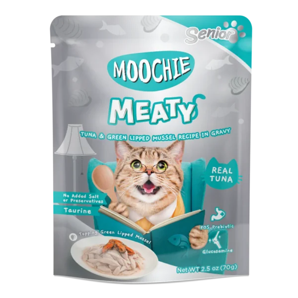 Moochie Meaty Senior Atún y Mejillones Verdes 70g
