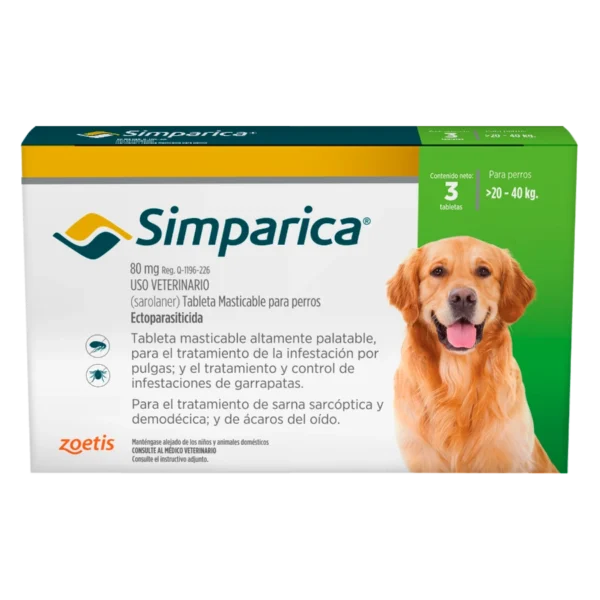 Simparica 80 mg antipulgas para perros de 20-40 kg