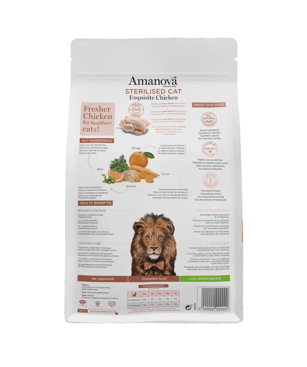 sterilisedchickenback_8ce6d7a7-e0c0-4b76-806c-e718788898c9 Amanova Gato Adulto Esterilizado Pollo Low Grain 6 kg | Alimento Super Premium