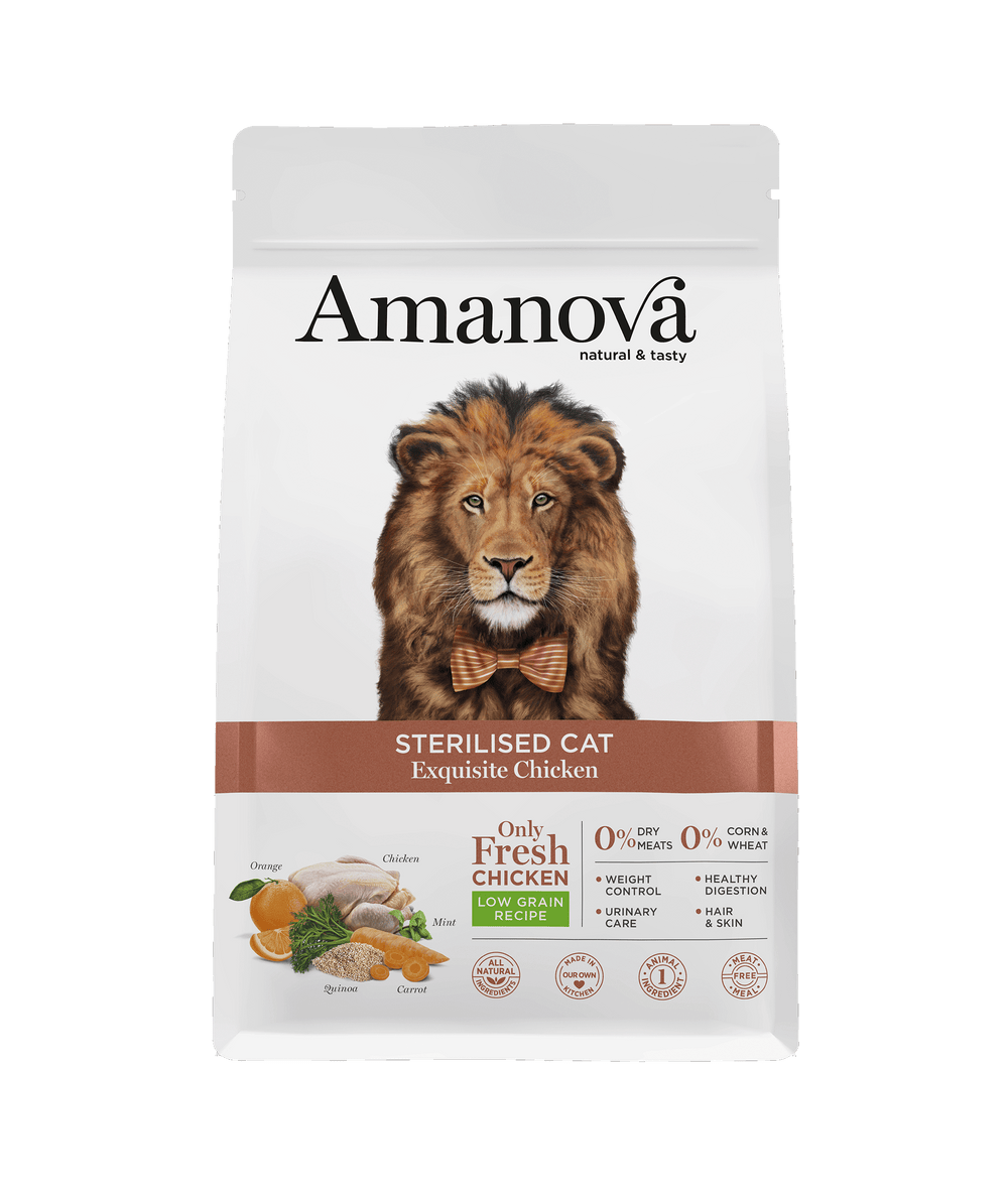 sterilisedchickenfront_9e4dfb1e-d1d7-45a9-81fc-22a324fba2fd Amanova Gato Adulto Esterilizado Pollo Low Grain 6 kg | Alimento Super Premium