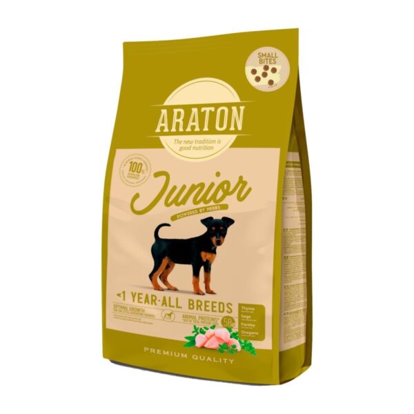 Araton Dog Junior Small Bites Pollo Pato y Pavo 3kg - Cachorros Raza Pequeña