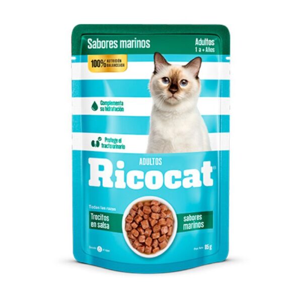 Ricocat Adultos Trocitos en Salsa Sabores Marinos Pouch 85g